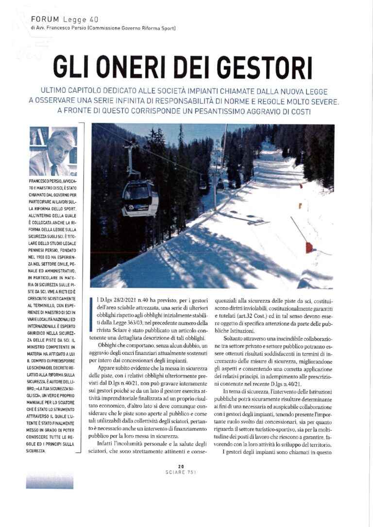 Rivista Sciare: Gli oneri dei gestori sulla messa in sicurezza delle piste